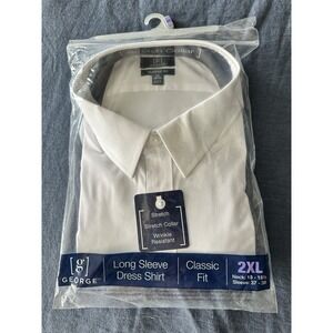George Men's White Long Sleeve Crisp Poplin Dress Shirt. Wrinkle Resistant.  XXL